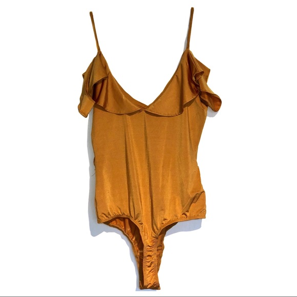 🖤EUC - Golden Satin-like Bodysuit with Bétails - Picture 2 of 3